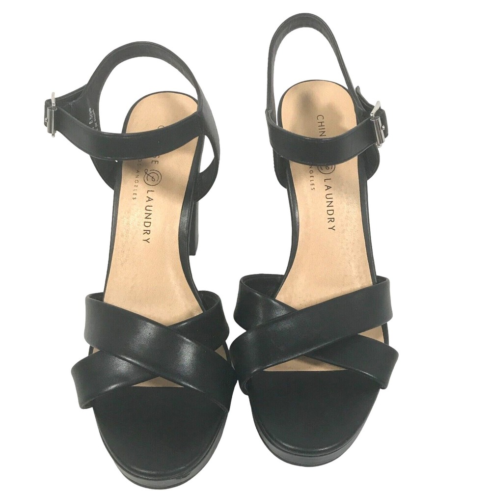 Chinese Laundry Womens 8.5M Always Black Platform Heels 4.5" Chunky Buckle